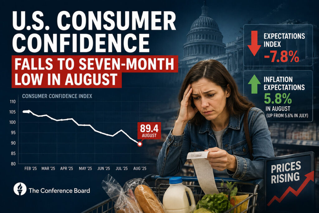 U.S. Consumer Confidence Falls to Seven-Month Low in August