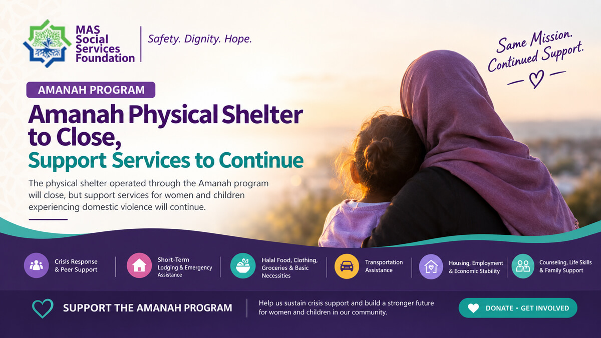 Amanah Physical Shelter to Close, Support Services to Continue